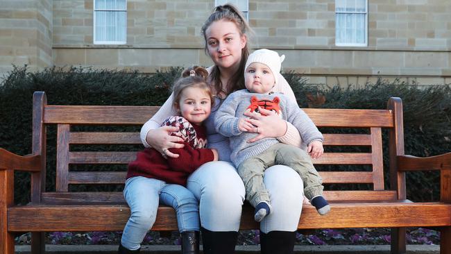 Laura Cooper with children Shanaya 2 and Zayden 11 months. Laura and her family are facing the prospect of sleeping on the streets when they have to move from their current temporary accommodation. Picture: Nikki Davis-Jones