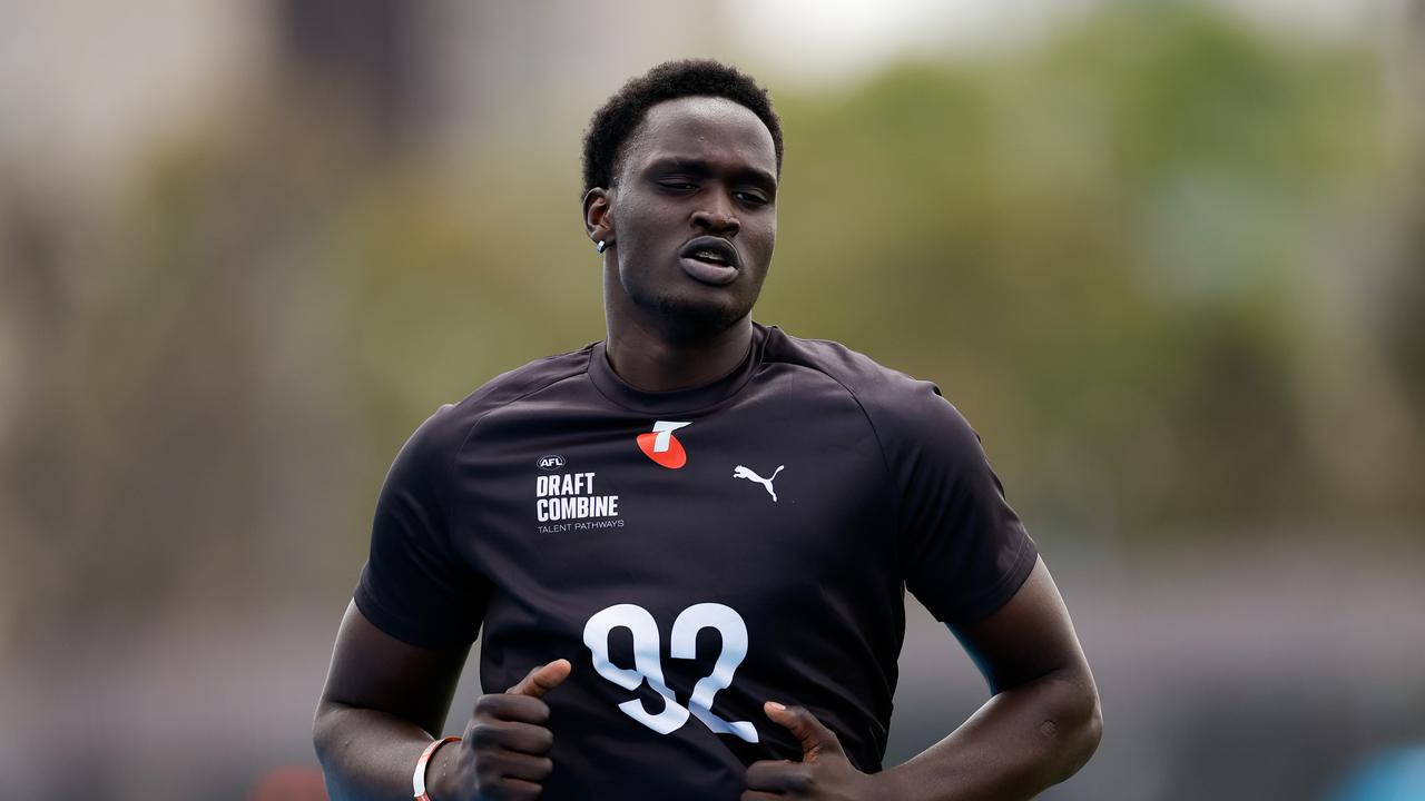 Ajang Kuol mun running the 2km time trial. Picture: Dylan Burns/AFL Photos via Getty Images