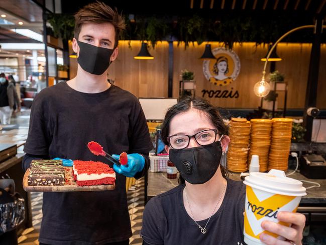 Chadstone Shopping Centre. Cafe workers Jack McDavitt and Annie Bramble. Picture: Jake Nowakowski