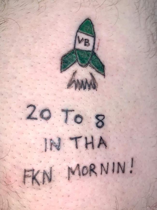 Much like the origins of the universe and how something can come from nothing, even nuclear physicists would have trouble explaining this to a shit tattoo lay person. The only explanation Liam Dark, its owner, gave was that his missus did it. Well, even the God of the Old Testament is not wrathful enough to be responsible for this.