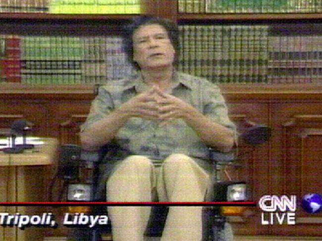 Libyan leader Muammar Gaddafi during a 1998 interview about the trial of the two suspects in the Lockerbie bombing.