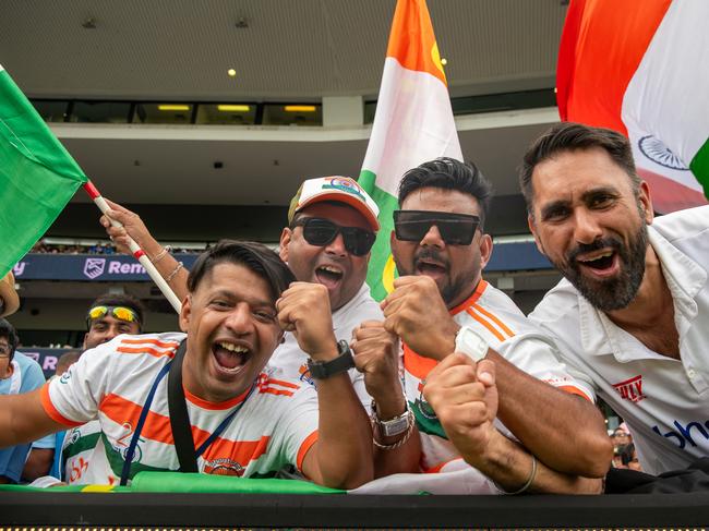 Indian fans celebrate the New Years test match vs Australia at the SCG. Picture Thomas Lisson