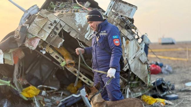 Emergency specialists work at the crash site. Picture: AFP