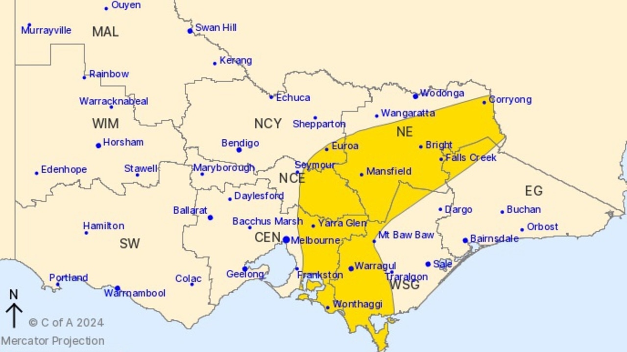 A severe weather warning has been issued for Victoria's central and eastern districts. Picture: Bureau of Meteorology