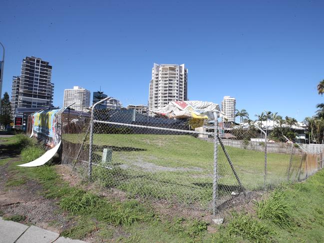 Surfers Paradise bomb sites which remain empty, undeveloped and fenced up. A development site between Pine Ave and Ferny Ave. Picture: Glenn Hampson.