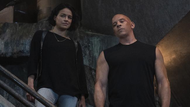 Michelle Rodriguez and Vin Diesel in Fast and Furious 9.