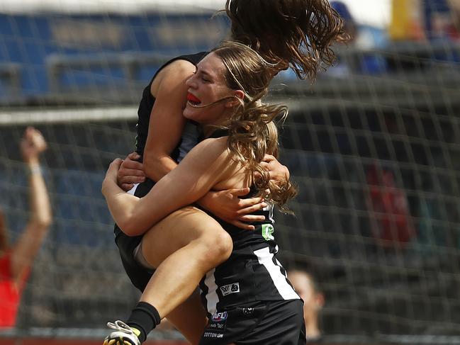 Abbi Moloney celebrates her first goal in AFLW.