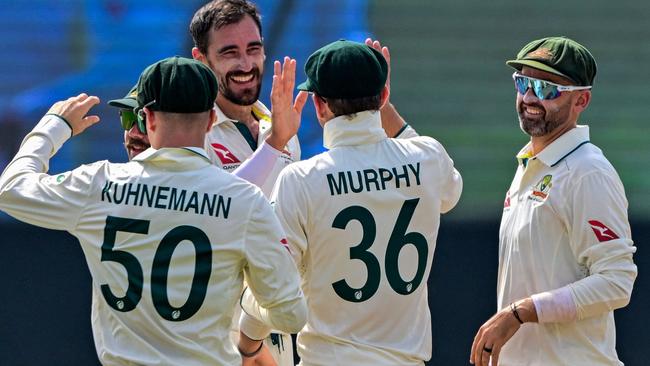 Mitchell Starc celebrates taking a wicket in Galle Picture: AFP