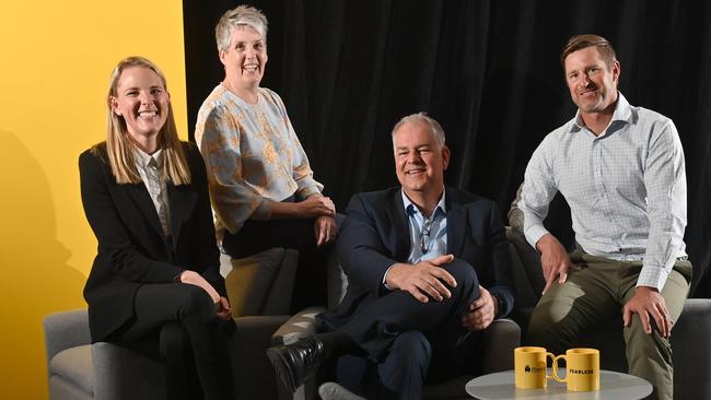 Fearless Conversations panel on energy and mining – AGIG’s Kristin Roman, SACOME chief executive Rebecca Knol, Flinders University chief operating officer Mark Gregory and GFG Simec Energy senior project manager Adam Hammersley. Picture: Keryn Stevens