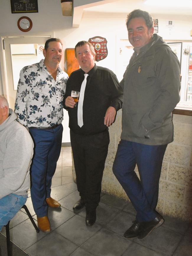 The Mirboo North Football Netball Club Tigers Presentation Night 2024 on Saturday, September 21, 2024: Jasan Hysen, Brian Mccormack and Matt Snell (Life Membership). Picture: Jack Colantuono