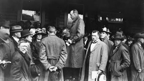 Harold Clapp on a country railway station inspection. Picture: Public Records Office of Victoria