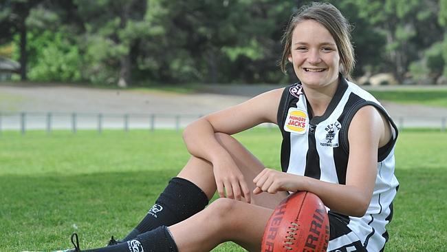 Brianna Walling became the first girl to play in a Southern Football League grand final last month when she lined up for Reynella's under-14 side. Picture: Roger Wyman