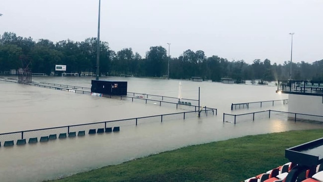 Flooding at the Gold Coast Knights Football Club grounds at Carrara. Picture: Supplied.