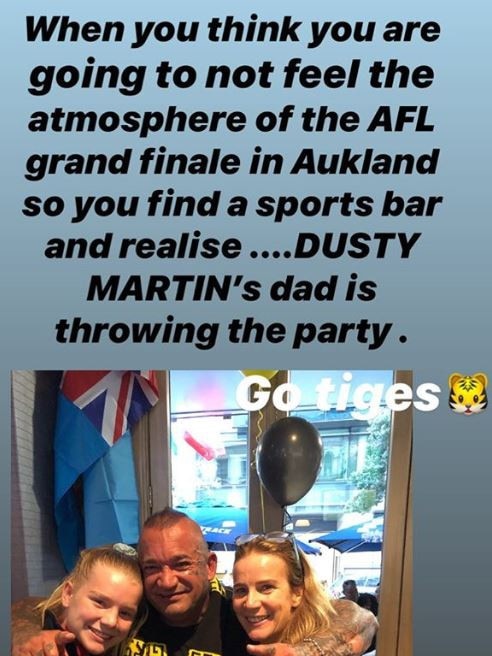 Director/actor Rachel Griffiths with Dustin Martin's father. Picture: Instagram