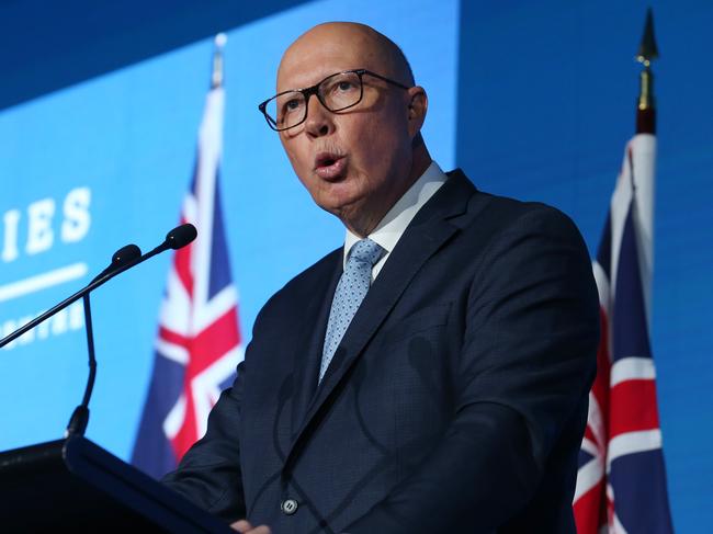 31/01/2025. The Leader of the Opposition Peter Dutton gives keynote address at the Menzies Research Centre event held at the Shangri-La Hotel  in Sydney. Britta Campion / The Australian