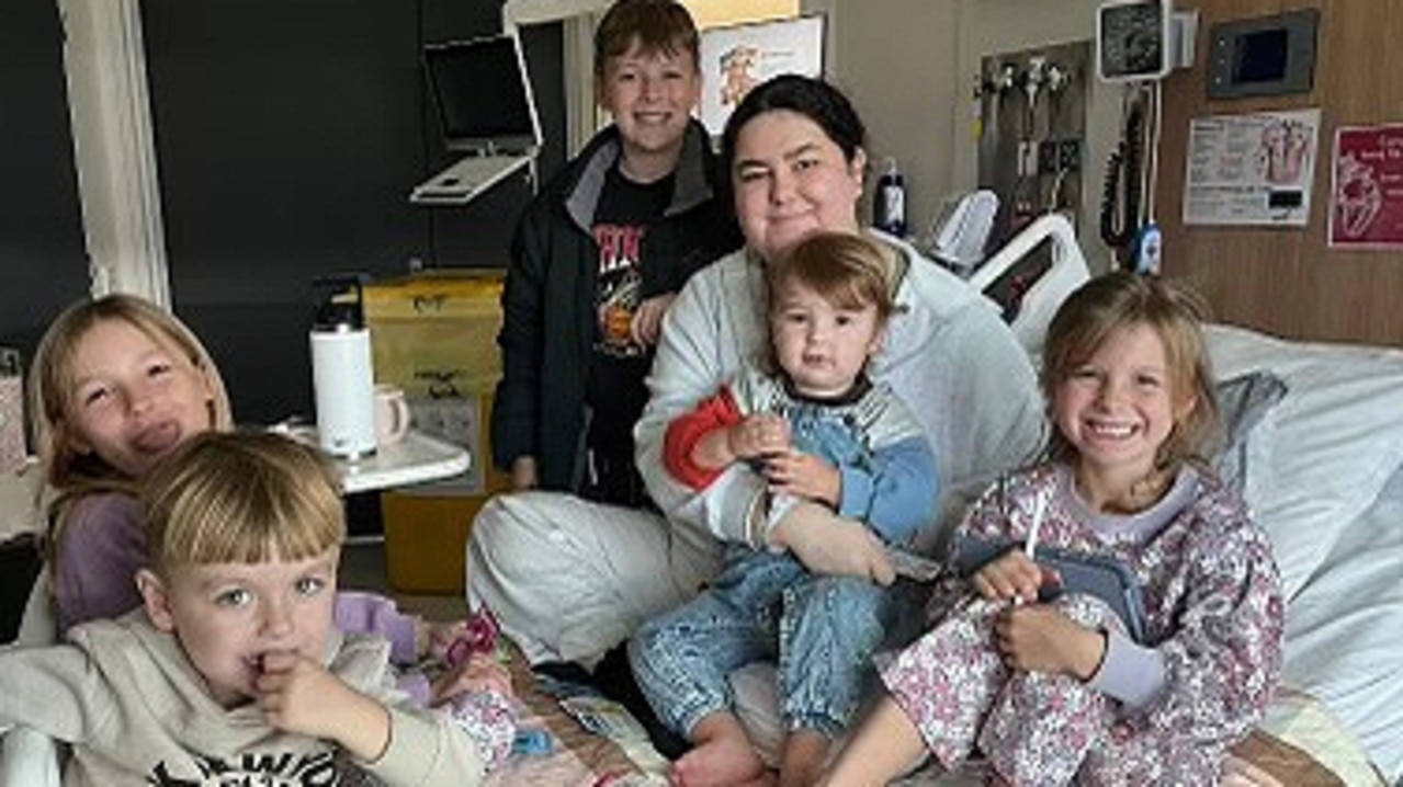 Mia with her nieces and nephews during her first hospital admission after she was diagnosed. Picture: Supplied