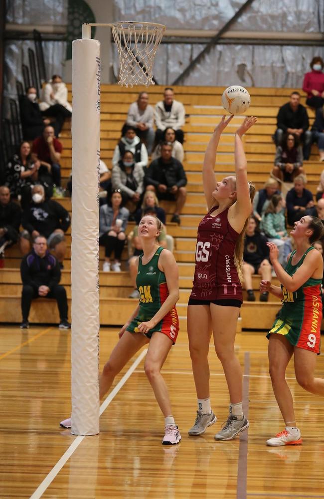 Elsa Sif Sandholt playing for Queensland. Photo: Netball Queensland.