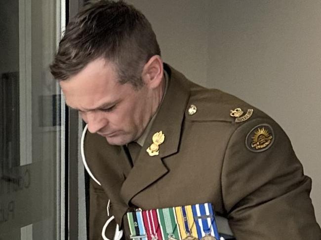 Australian Army officer Major Christopher James Pitman leaving a restricted court martial in Canberra on June 19, 2023.