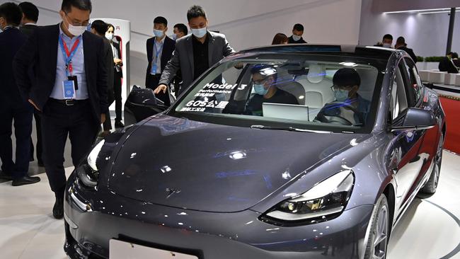 A Tesla model 3 on show at the Shanghai International Automobile Industry Exhibition. Picture: AFP