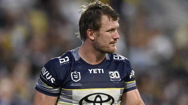 Coen Hess of the Cowboys looks on during the round two NRL match between North Queensland Cowboys and Cronulla Sharks at Queensland Country Bank Stadium, on March 15, 2025, in Townsville, Australia. (Photo by Ian Hitchcock/Getty Images)