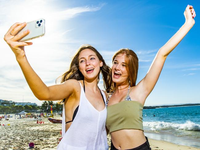 Sophie Mulherin and Nicola Read celebrating Schoolies at Noosa Main Beach after completing Year 12 at Brigidine College in Indooroopilly, Sunday, November 22, 2020 - Picture: Richard Walker