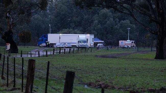 An SES tent near the scene of the shootings. Picture: Simon Dallinger