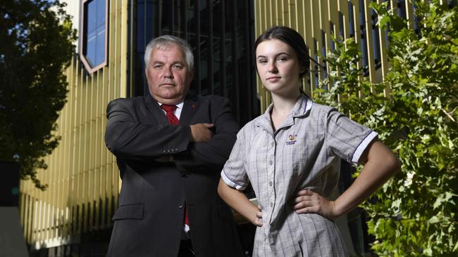 The then-SA senator Rex Patrick and daughter Audrey, who was knocked back from Adelaide Botanic High, Adelaide High and Norwood Morialta due to the schools being at capacity. Picture: Naomi Jellicoe