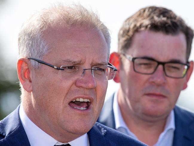 Monash Freeway upgrade announcement - PM Scott Morrison and Victorian Premier Daniel Andrews. Picture: Mark Stewart