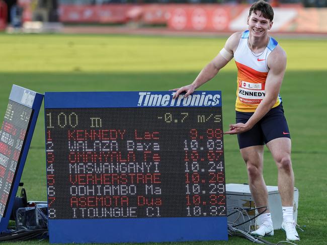 Lachlan Kennedy was “super stoked” with his history-making run. Picture: AFP