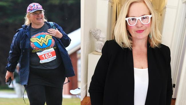 Bernadette Fisers before her weight loss and after. Picture: Bernadette Fisers