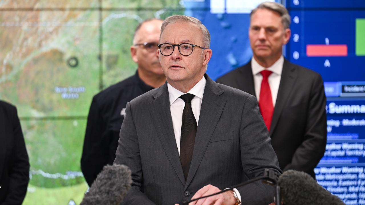 Anthony Albanese at a press conference with Richard Marles in Barton, Canberra. Picture: Martin Ollman/NewsWire