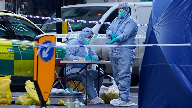 Forensics at work after the London Bridge terror attack. Picture: Niklas Halle’n/AFP