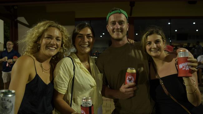 Friends Nadia, Beth, Jarrod and Lisa travelling from Melbourne at the opening game of the NTFL 22/23 season. Picture: (A)manda Parkinson