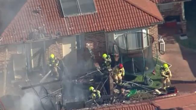 A garage fire sparked explosions at an East Hills home, in Sydney's southwest. Picture: 7 NEWS