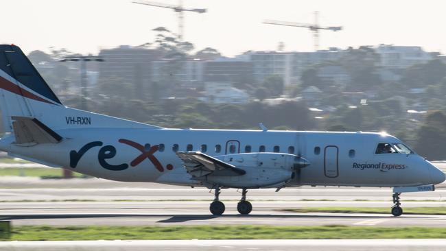 A Rex (Regional Express) aircraft on the tarmac at Sydney Airport.