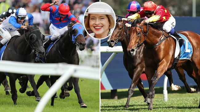 Trainer Gai Waterhouse (inset) won the 2012 Golden Slipper with Pierro (left) and she thinks she can repeat the dose in 2025 with North England (right). Pictures: Getty Images, Michael Klein