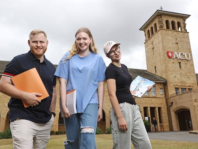 Lachlan Quarmby, 27, Mischa Powell, 18, and Lily McConnell, 17, at Australian Catholic University. 5 February, 2025. Picture: Tara Croser.