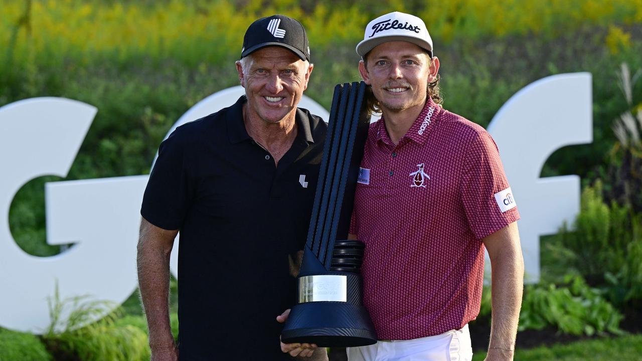 Greg Norman with Cameron Smith. Picture: AFP Images