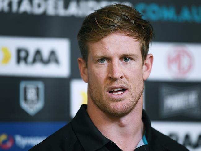 Power captain Tom Jonas speaks to the media on Monday. Picture: Mark Brake (Getty).