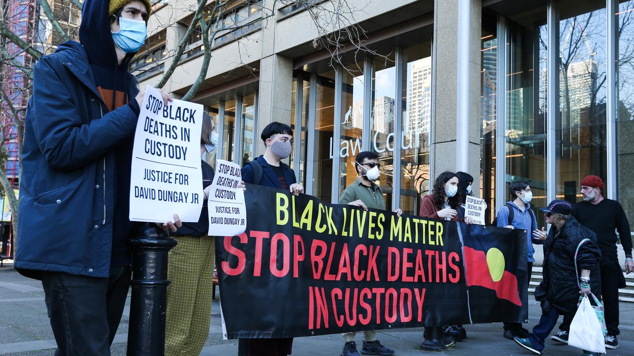 Protesters gather for the Black Lives Matter movement outside the Supreme Court in Sydney. Picture: NCA Newswire/Gaye Gerard