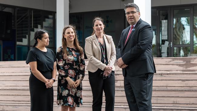 St Christopher's Catholic Primary School teachers Mimi Ly, Brooke Watson, Linda Mudaliar, with principal Jamie Wahab. Picture: Monique Harmer