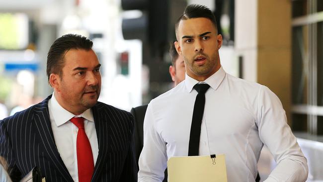 Purves (right) arrives at court with his lawyer Michael Kuzilny. Picture: Mark Stewart