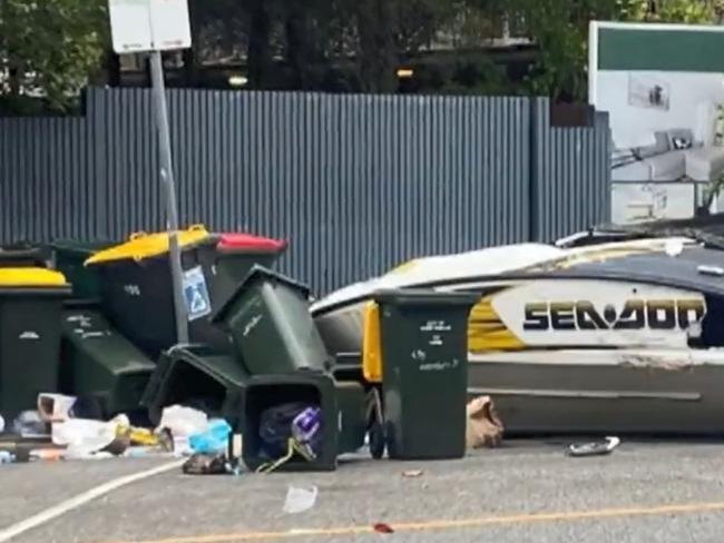 The trail of destruction left behind by Mongols’ bikie Sam Chamoun during a bungled escape attempt at Balaclava. Picture: 9News