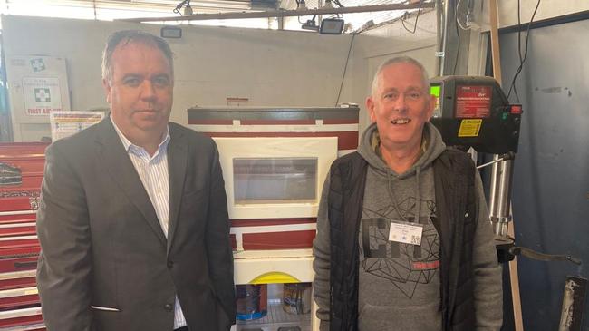 Minister for Community Services and Development Nic Street and Howrah Men’s Shed’s secretary Greg Ryan at Howrah Men’s Shed on Thursday, June 15, 2023.