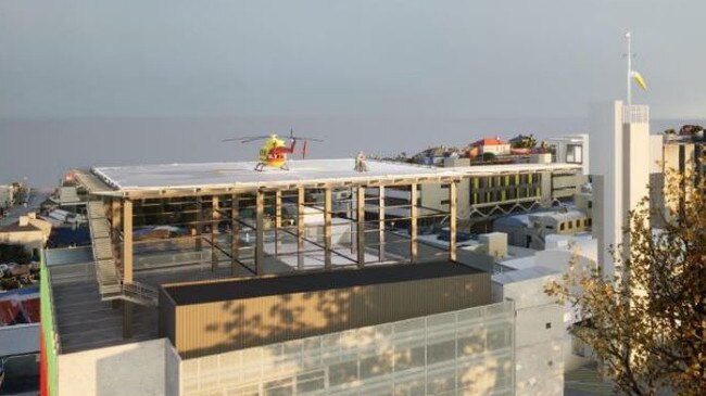 Render of the new $15m helipad at 280 Charles St, Launceston, atop the multistorey Cleveland St carpark. Picture: ARTAS