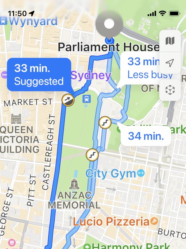 A brisk walk from Central to the Parliament House inquiry would take 25-35 minutes