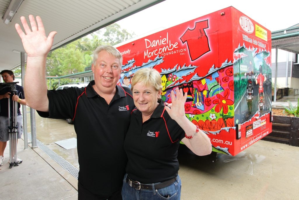 Bruce and Denise Morcombe start a Child Safety road trip of Queensland at Woombye State Primary School. . Picture: Cade Mooney