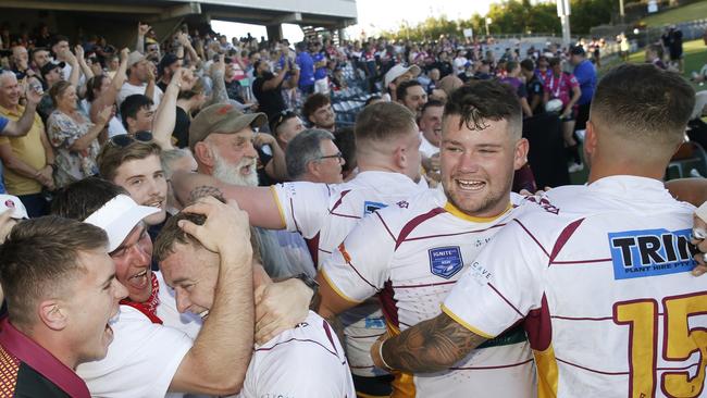 Thirlmere players mix with the fans. Picture: John Appleyard