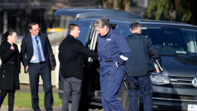 Police at Chaffey Square, Corio after the shooting. Picture: Andrew Henshaw