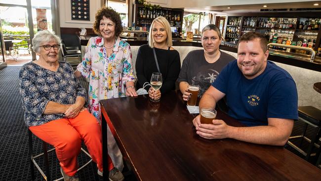 Boothby residents Mary Angley, Mary Louise Lamont, Narelle Downes, Jessica Burgess and Stuart McIntyre at the Edinburgh Hotel in Mitcham. Picture: Tom Huntley